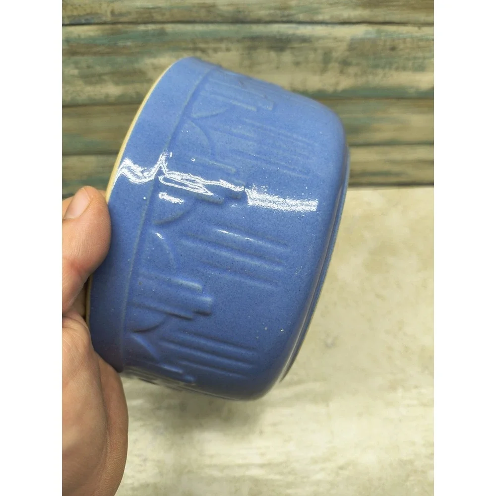 BEAUTIFUL BLUE STONEWARE PICKET FENCE‎ CROCK